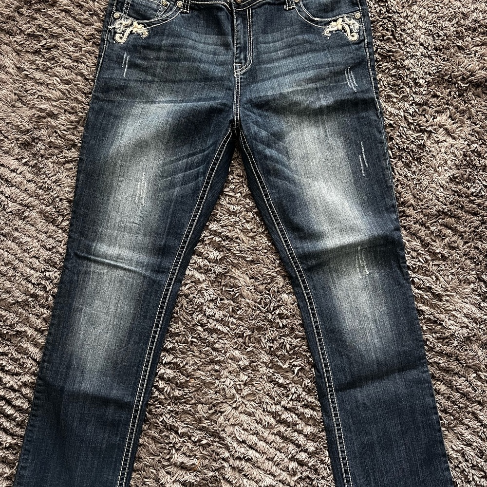 Grace Blue Straight Leg Jeans with Vintage Wash
